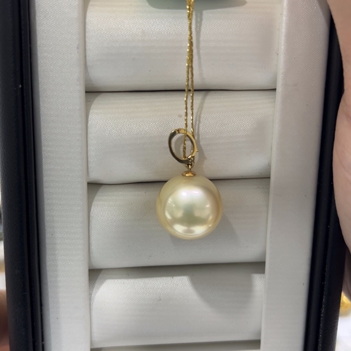 海水珍珠漏金珠万能扣吊坠14-15mm18K金镶嵌