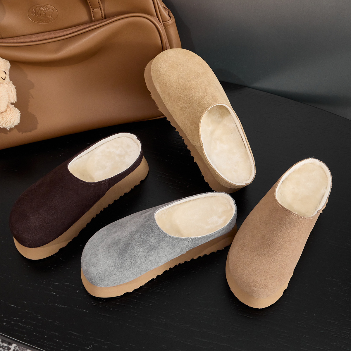 【LULUQI】厚底毛毛鞋勃肯女加绒加厚毛拖鞋外穿加毛博肯鞋