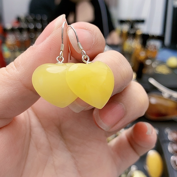 琥珀裸石银S925镶嵌耳坠