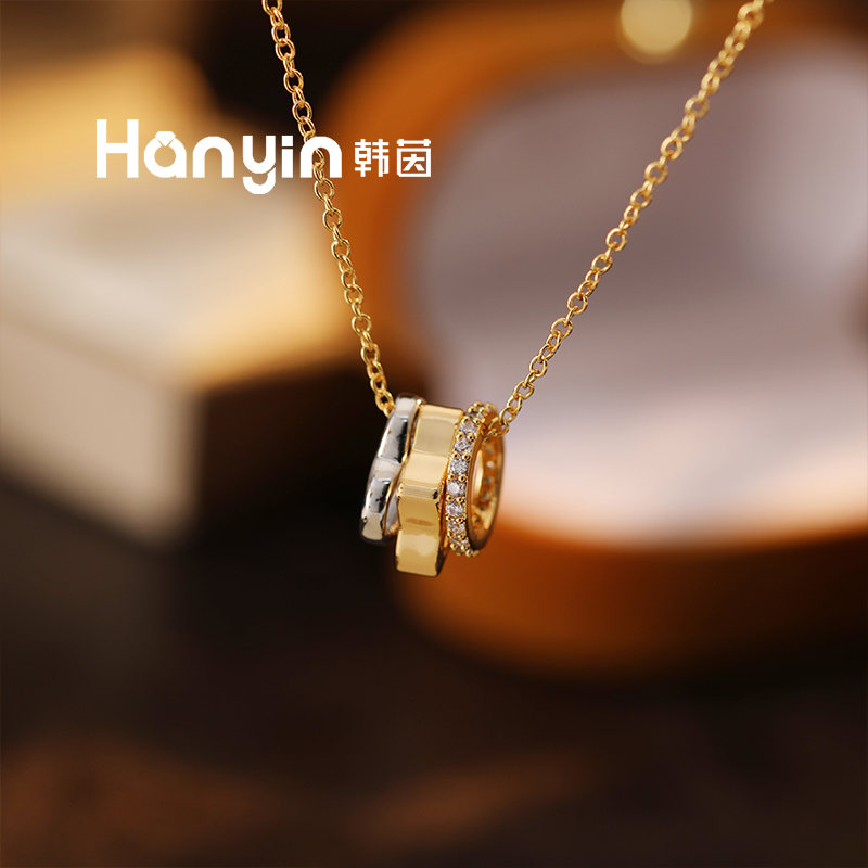 铜合金项链 时尚百搭微镶三环五角星爱心跑环项链小众气质AAA