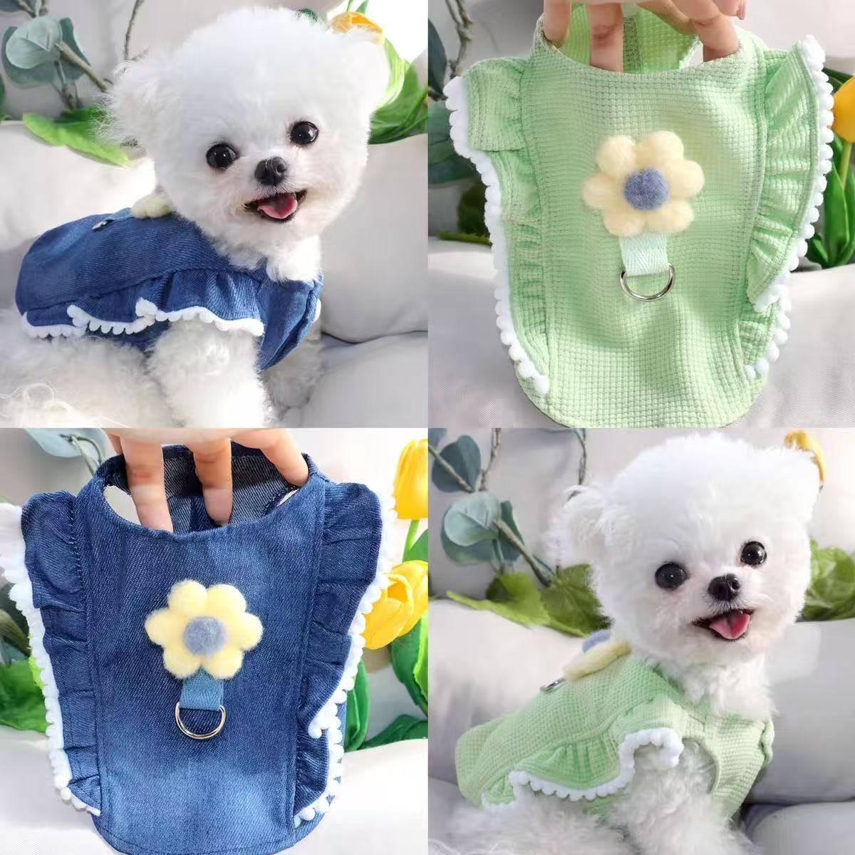 立体小花宠物狗狗猫衣服可牵引比熊泰迪博美小型犬约克夏马尔济斯