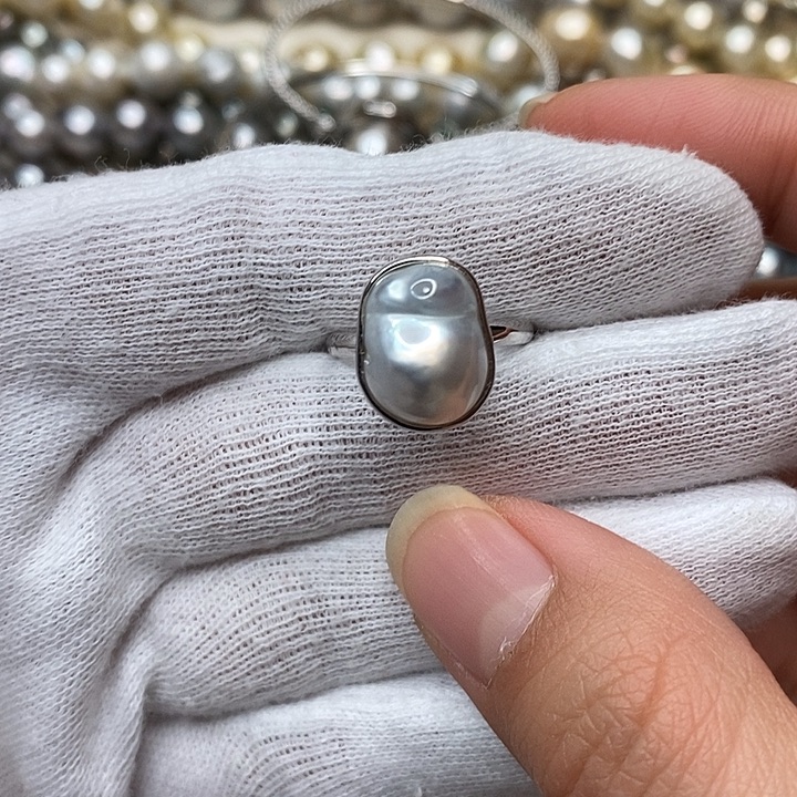 戒指海水珍珠银S925镶嵌