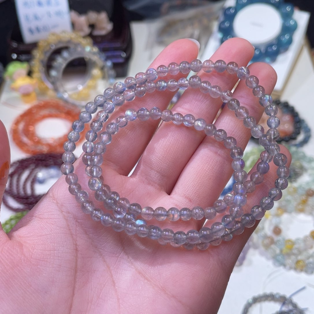 未镶嵌手链水晶强光灰月三圈4+