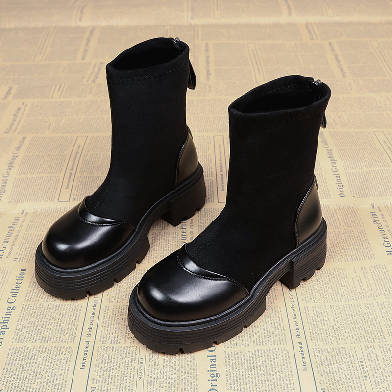 2025秋冬新款复古马丁靴女英伦小个子厚底增高弹力短靴瘦瘦