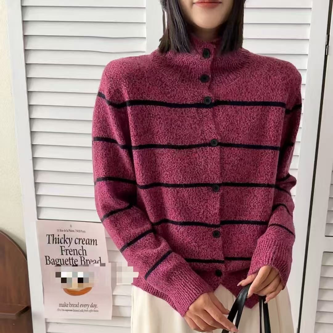 【韩衣舍】高品质秋冬高领条纹软糯百搭修身显瘦长袖针织毛衣女