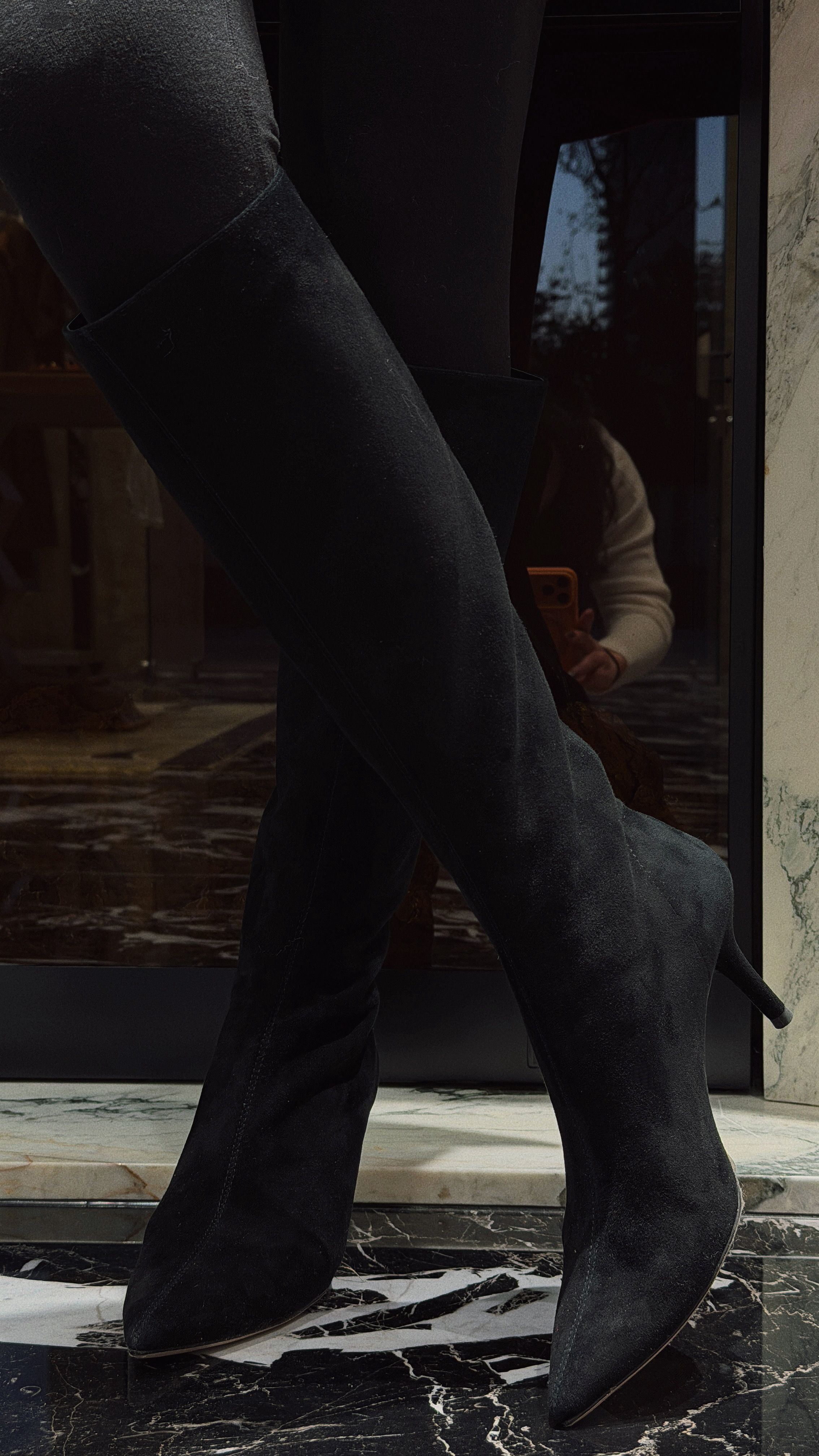 MIRROR 【涛姐精选】 黑色超瘦腿尖头弹力羊猄皮长靴