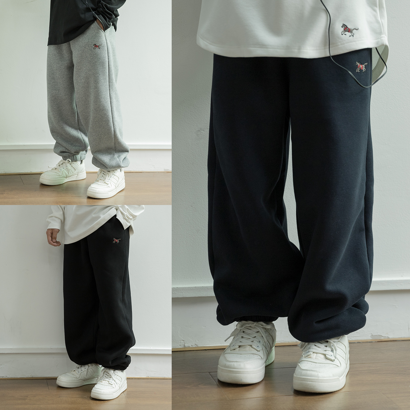 【卡七】新年款小马刺绣加绒裤子2025冬季大童加厚卫裤男孩保暖长裤