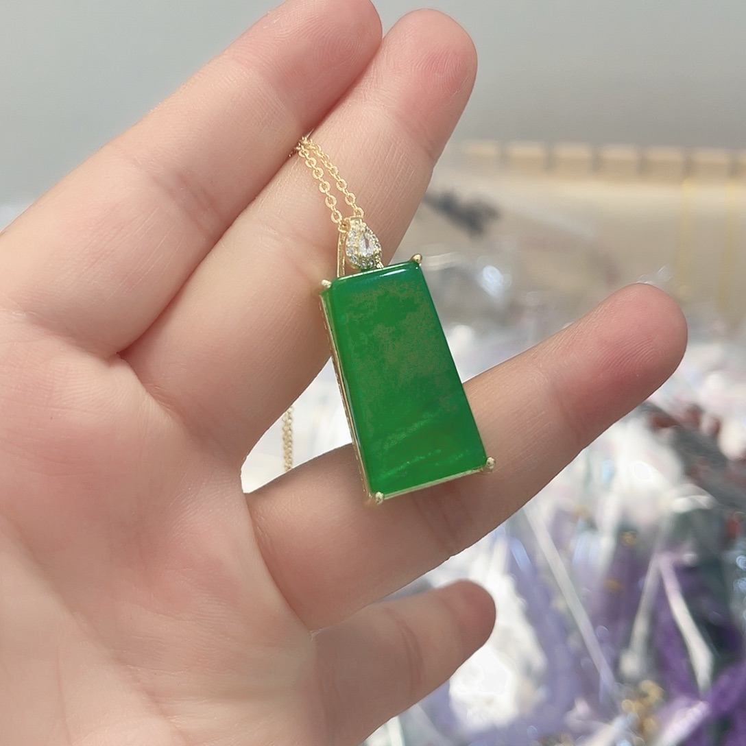 翡翠银S925镀金镶嵌颈饰吊坠