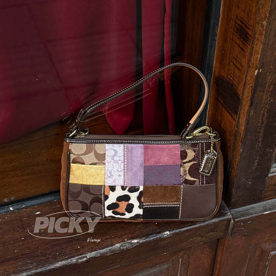 95新 COACH/蔻驰 珐琅 拼接 稀有 麻将包 单肩包 手提包