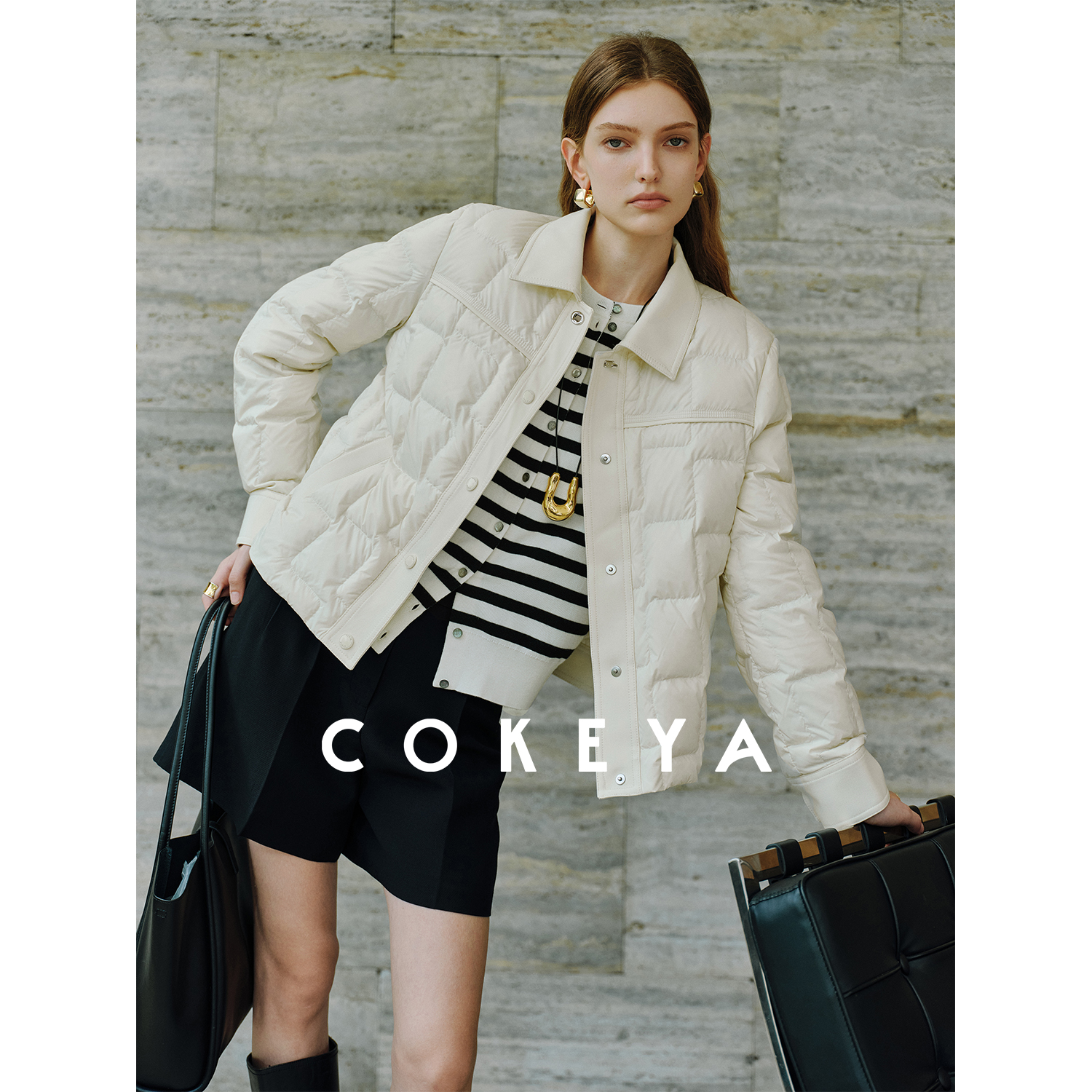 COKEYA/漫游曼哈顿~琎口90白鹅绒短款轻薄羽绒服女冬三防夹克外套