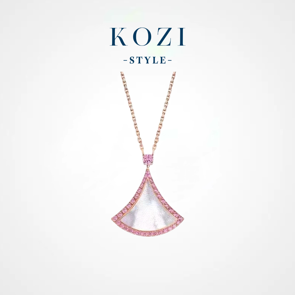 WANXI 镀K金 七夕限定粉色满钻扇子项链精工版