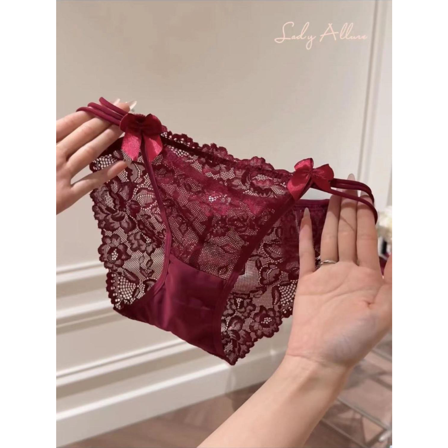 独立包装内裤女低腰火辣镂空薄款女士性感细带黑色蕾丝三角裤女性