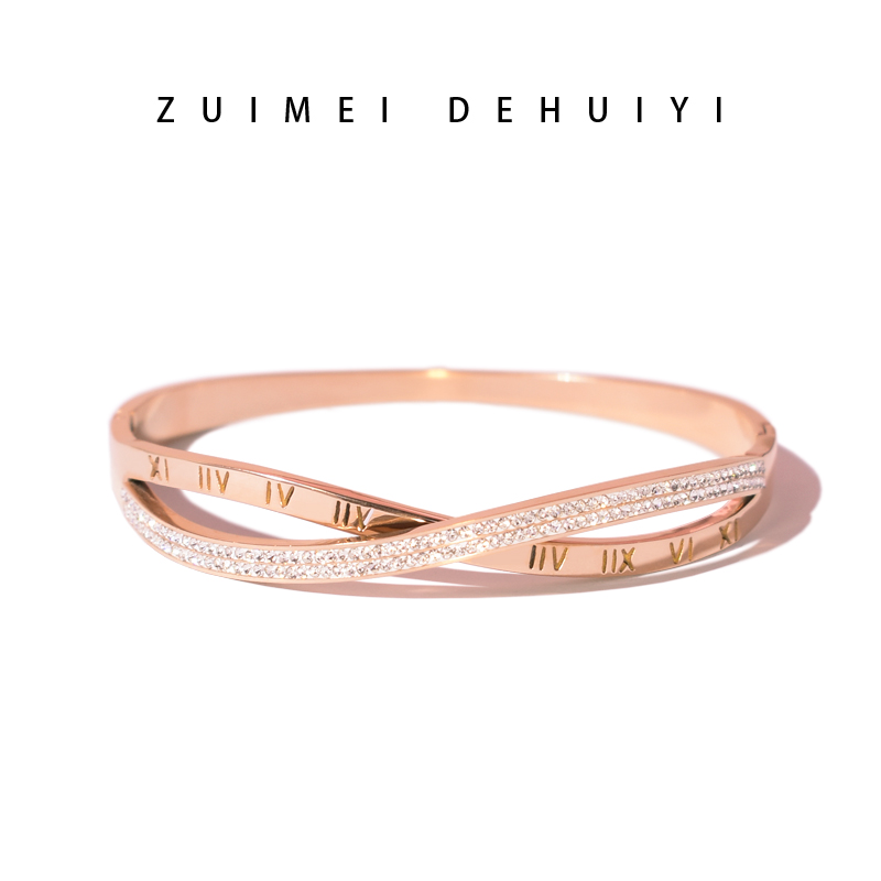 钛钢手镯 交叉罗马数字手镯女ins轻奢小众设计钛钢手链男手饰品