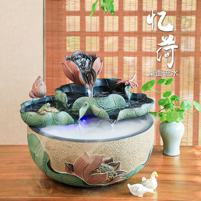 创意新中式家居饰品庭院手工书房卧室桌面加湿器流水摆件循环水