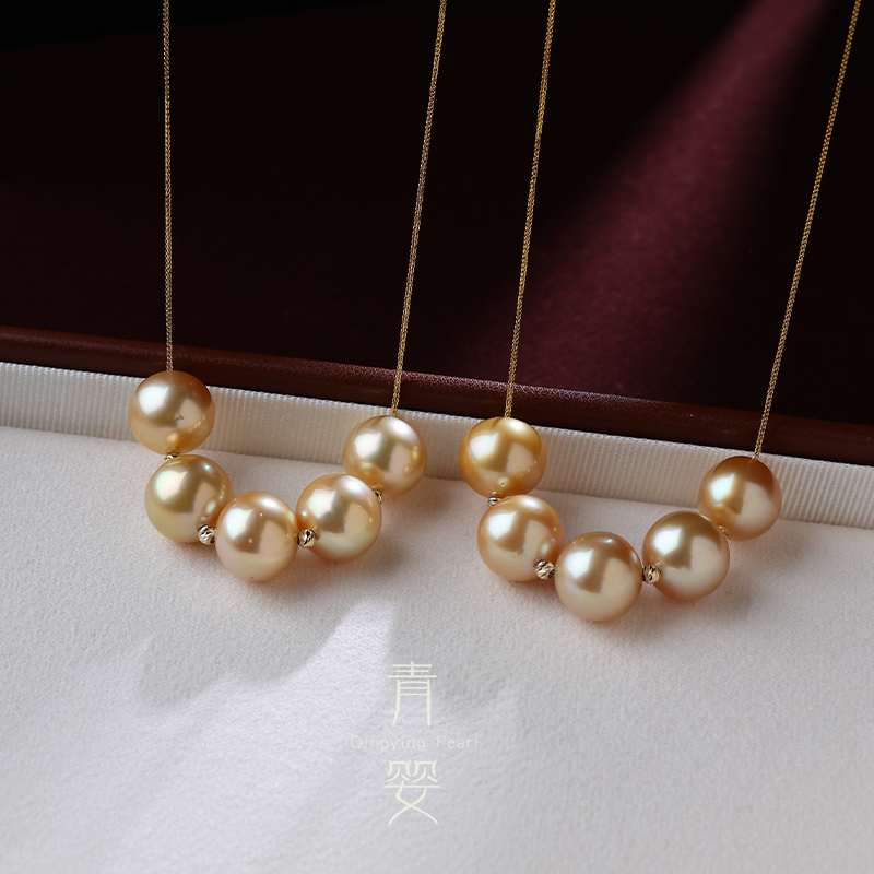 海水南洋金珠项链11-12mm浓金18K金微笑链送妈妈礼物*多样性发一