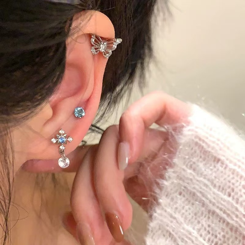 钛钢耳饰 钛钢耳骨钉清冷气质超闪锆石百搭耳蜗耳钉
