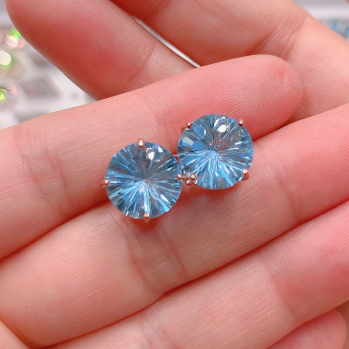 托帕石耳钉银S925镶嵌