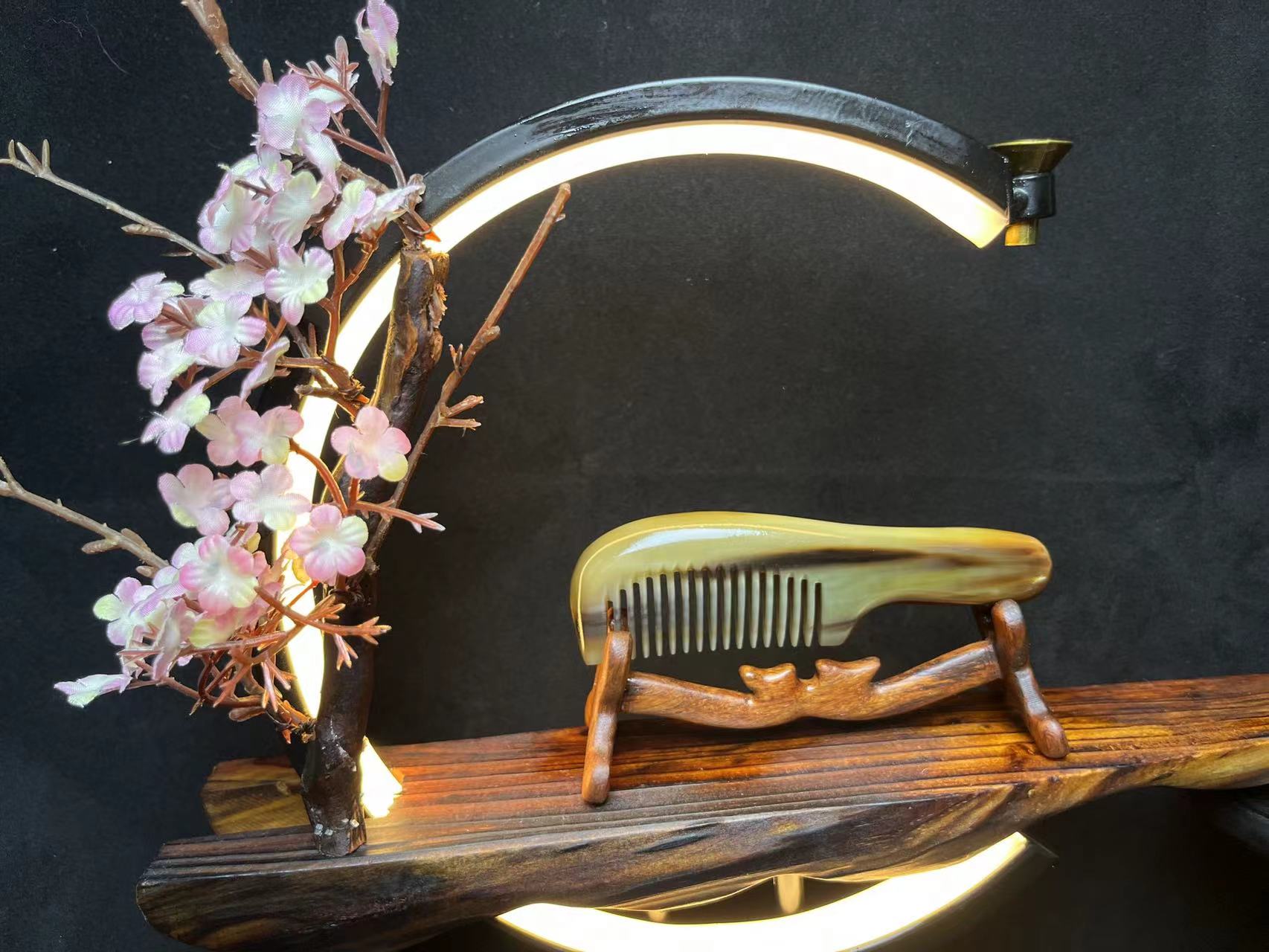 精品手工牦牛整角便携手柄梳白水牛角梳