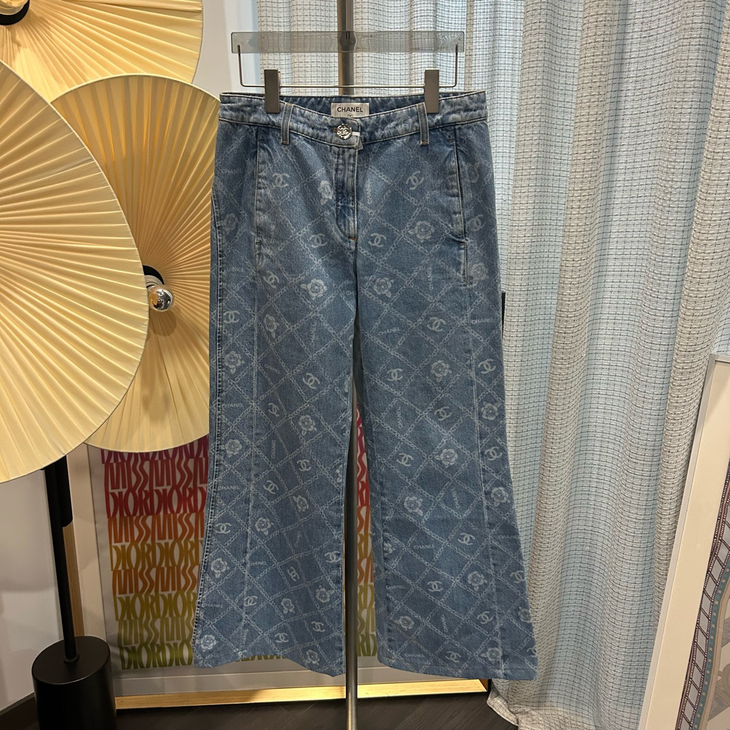 99新 Chanel/香奈儿 23A达喀尔系列山茶花牛仔裤38码长100腰围76