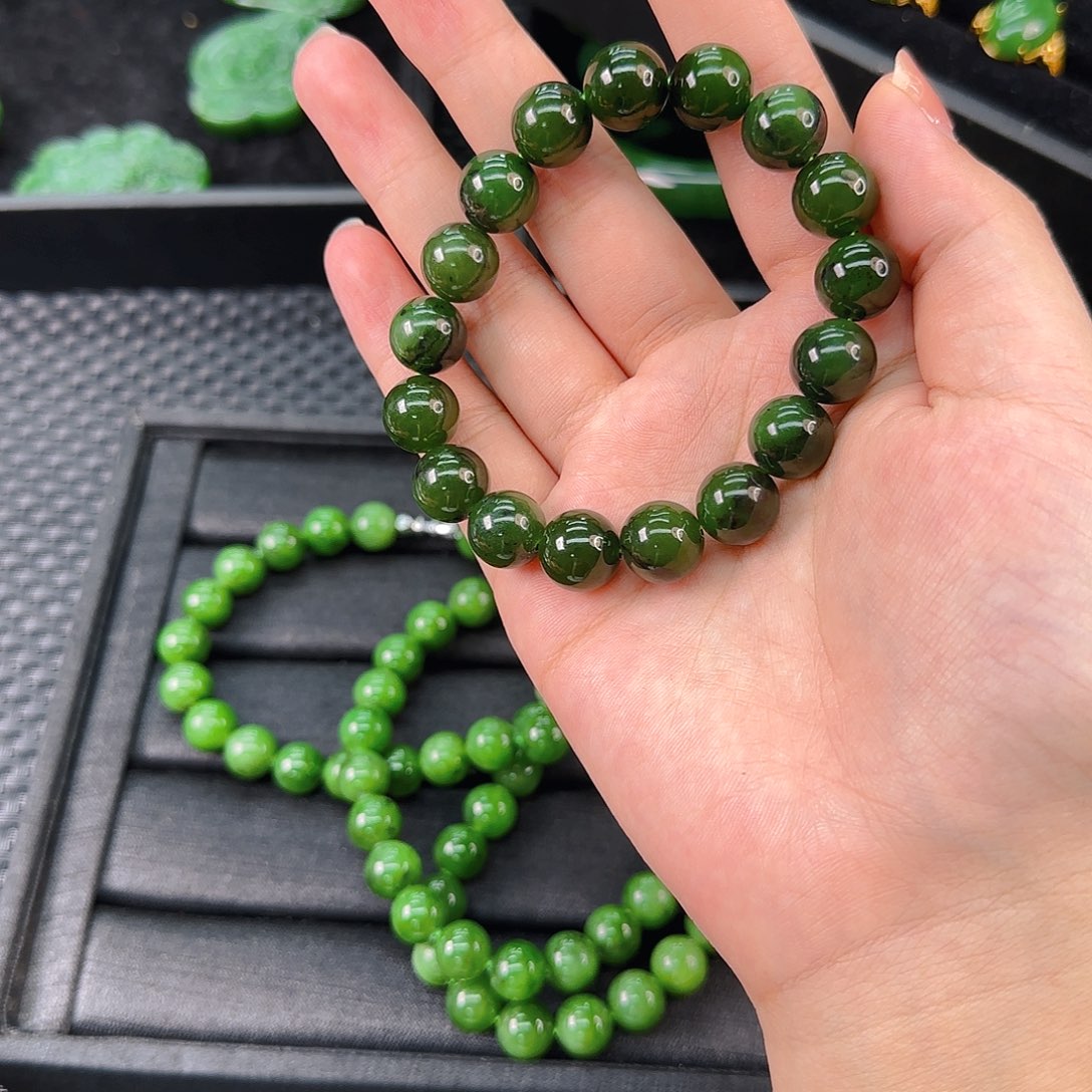 颈饰未镶嵌和田玉碧玉卡12手串