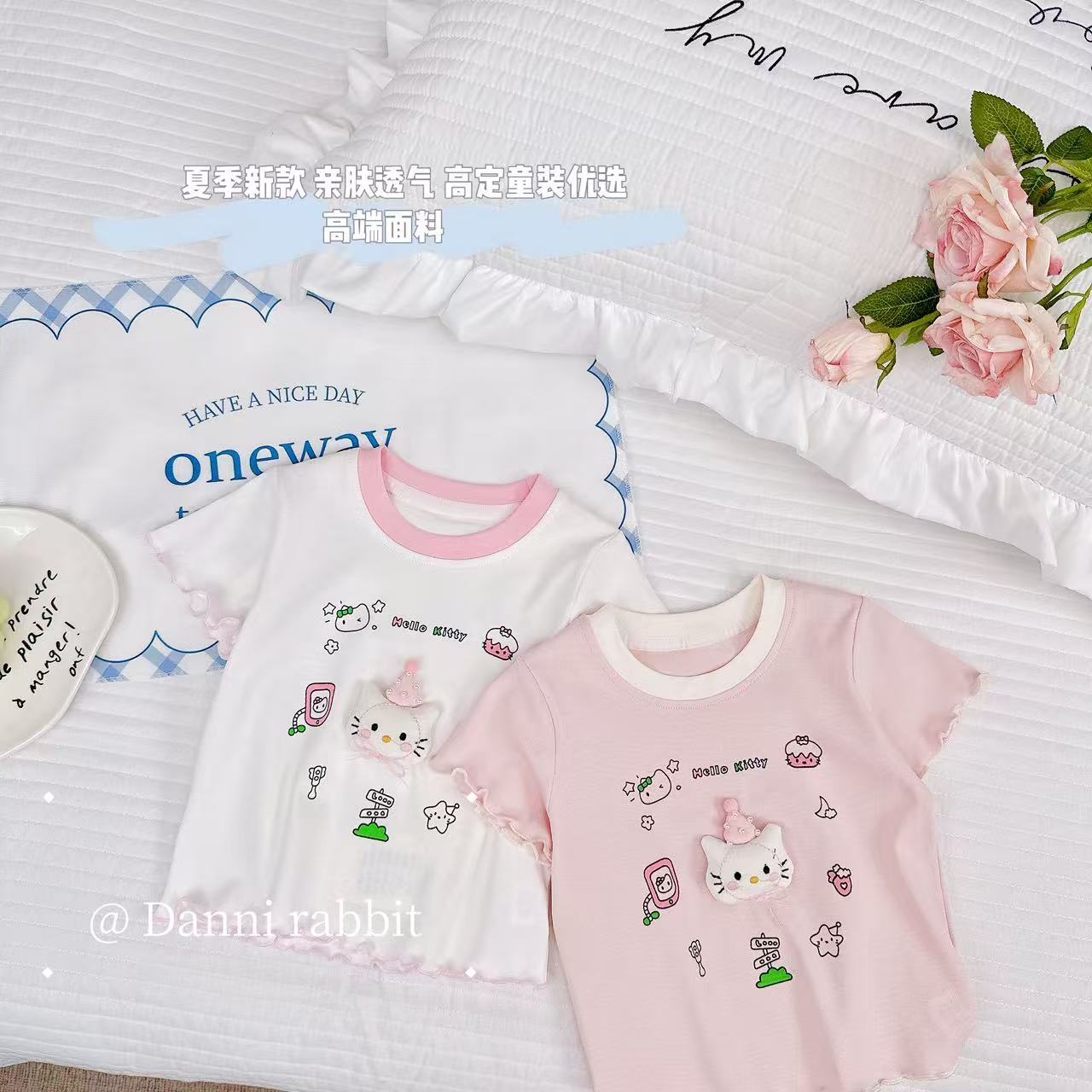 【Dannirabbit】*卡通KT猫+精致木耳边*女童T恤 X-7169