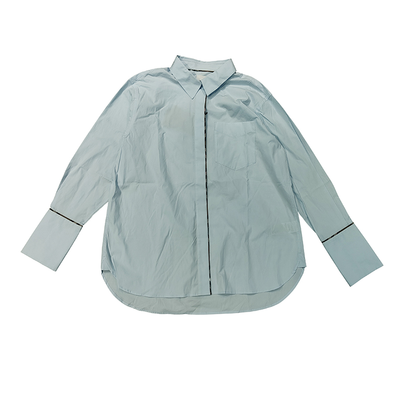 【双11好礼】BURBERRY女士浅蓝色棉质纯色单排扣长袖衬衫80913751