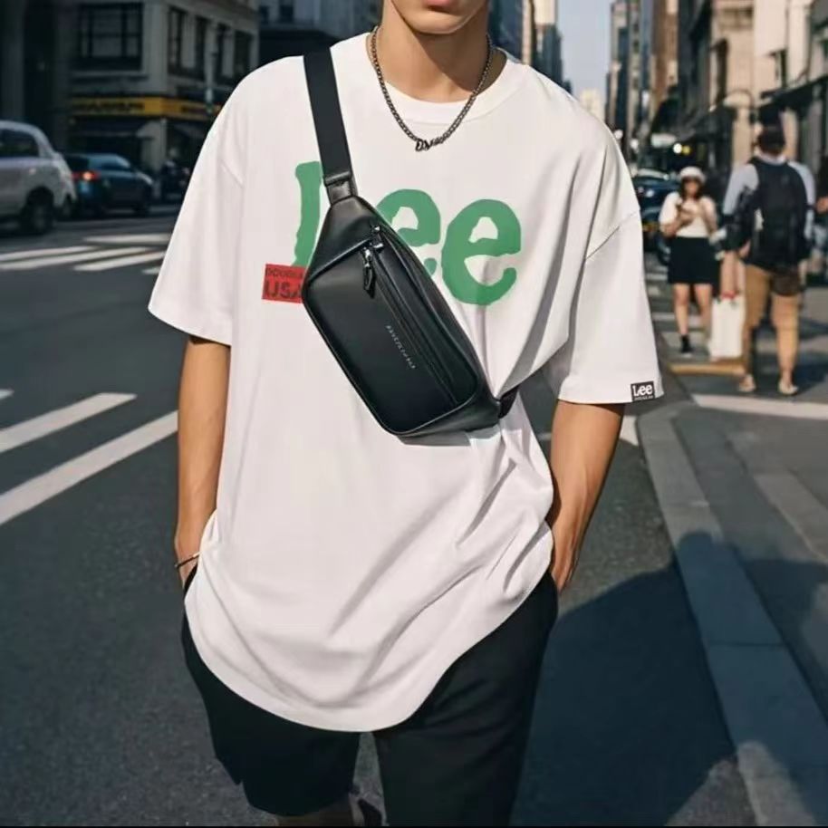 308潮牌T恤男女同款时尚百搭圆领印花t恤短袖白绿le