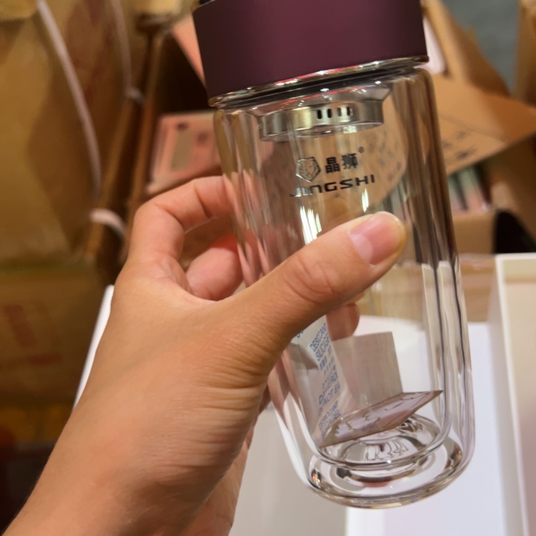 晶双层玻璃杯280紫色玻璃杯提环280