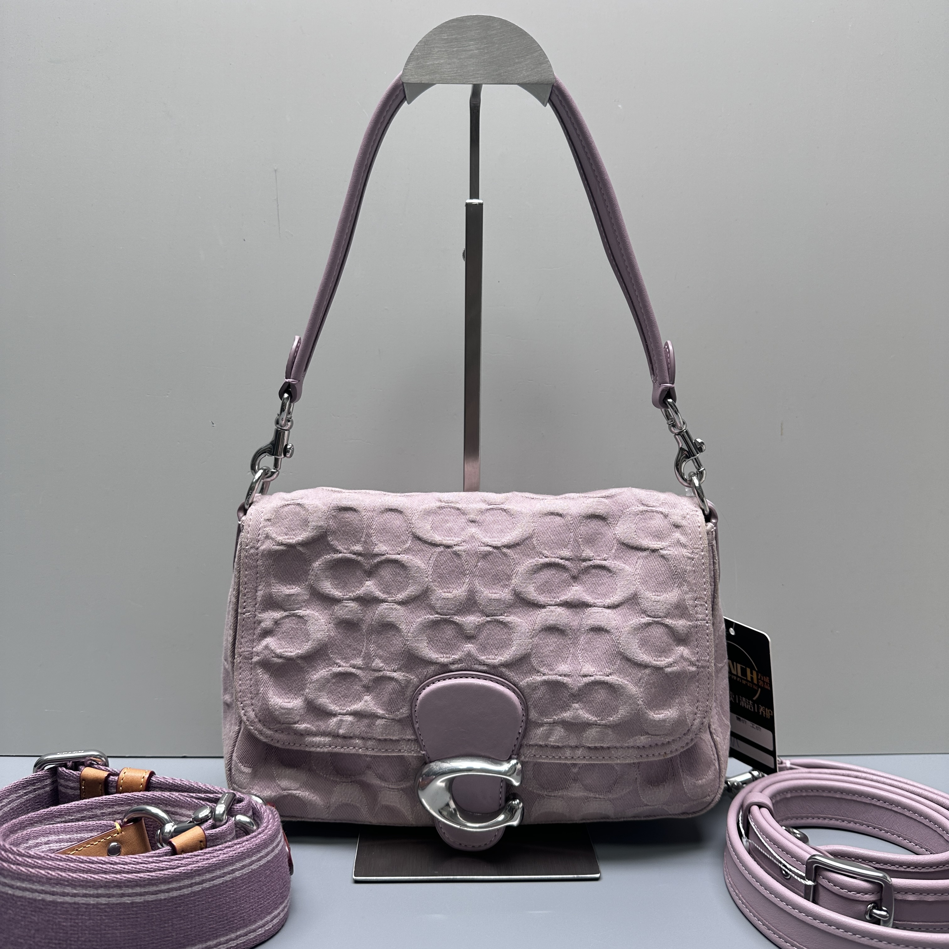 95新 COACH/蔻驰 小林softtabby紫色香布蕾单肩包26*17*9BM102905