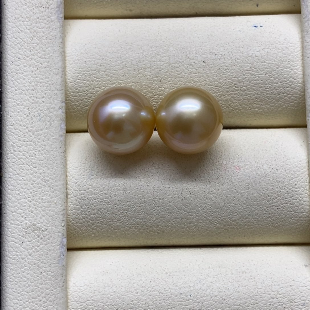 银S925镶嵌颈饰海水珍珠浓金素钉11-12m m