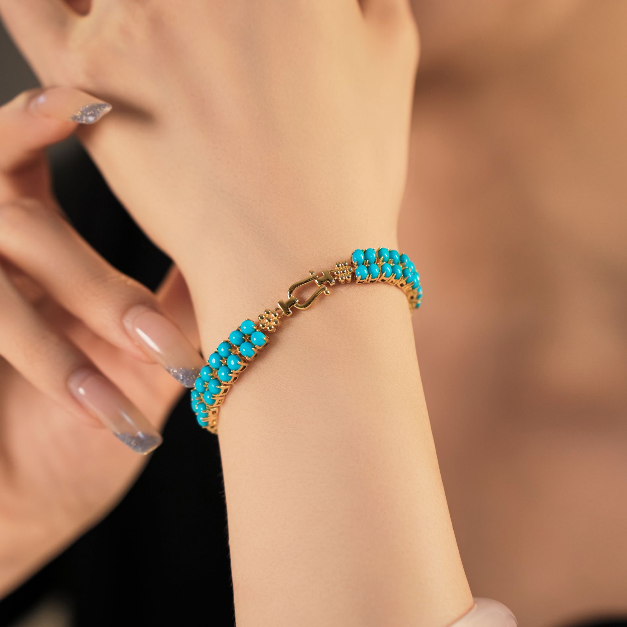 【美宁专属】S925睡美人双排镶钻绿松石手链3mm-XZ0216BZ