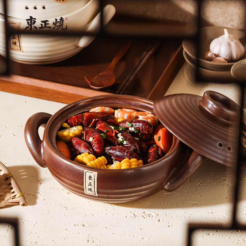 【大耳元釜-精陶焖菜锅】日式复古砂锅锂辉石耐高温土锅家用多功能