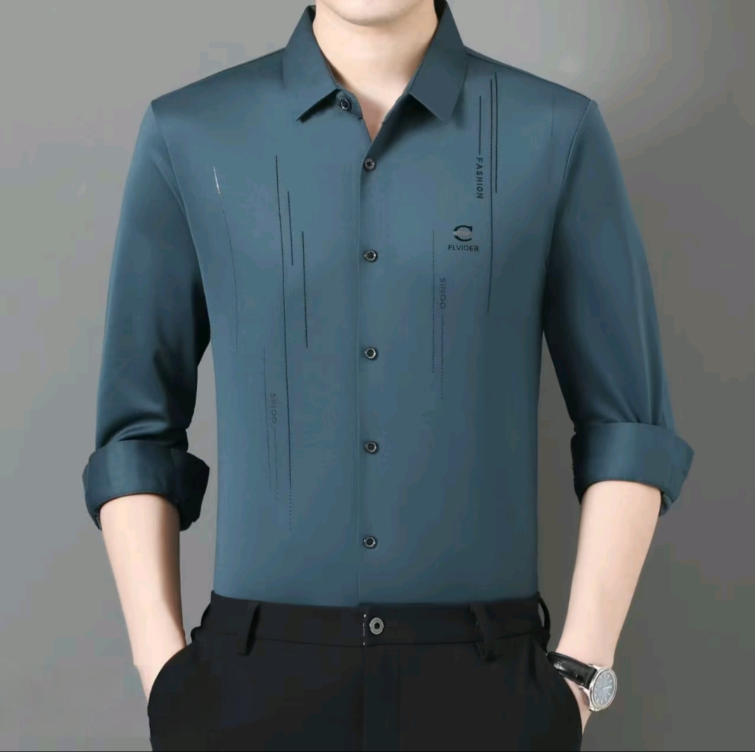 811无痕长袖抗皱衬衫男款男士修身衬衣条纹商务衬衫休闲宽松免烫