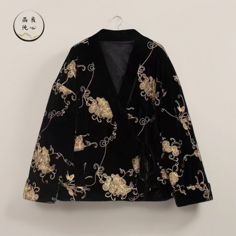 衣年纯品 高级感超好看黑色夹棉外套女春秋款新中式国风棉衣棉服