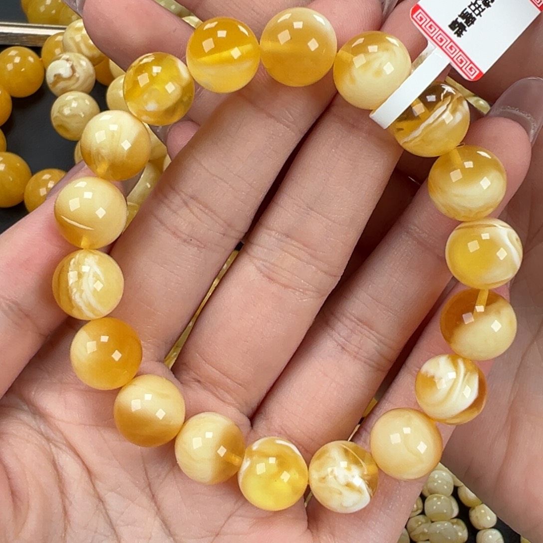 琥珀未镶嵌手链16.3金瓷白