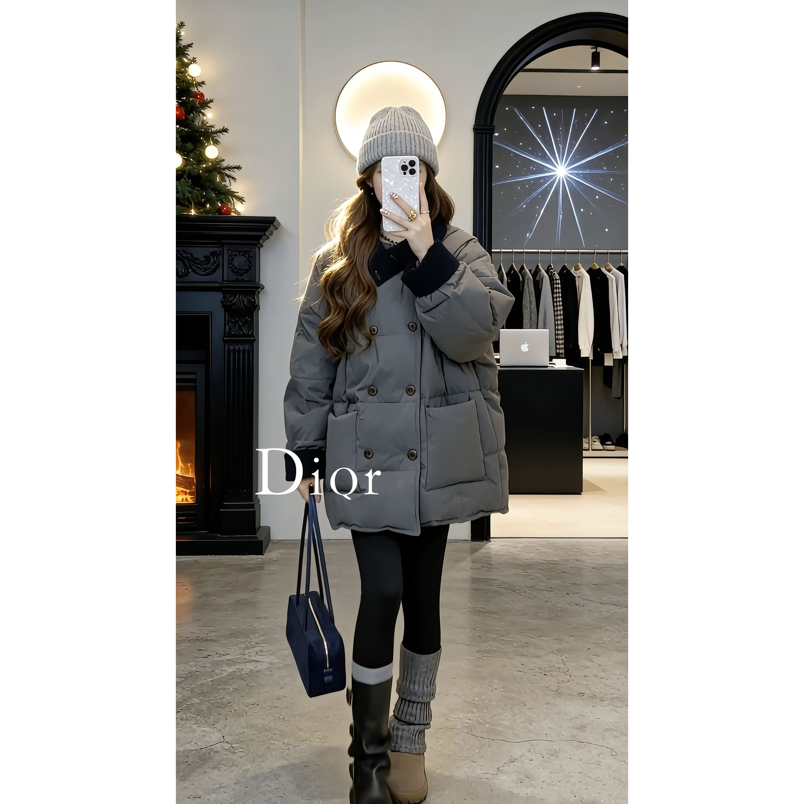 正品保证2025冬季新款中长款双排扣宽松立领90白鸭绒羽绒服E672