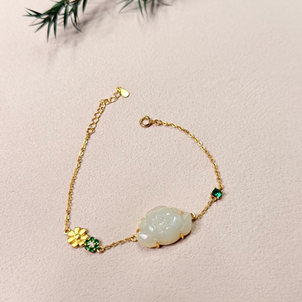 【六六中古】孤品精美s925和田玉手链te9277手围19以内