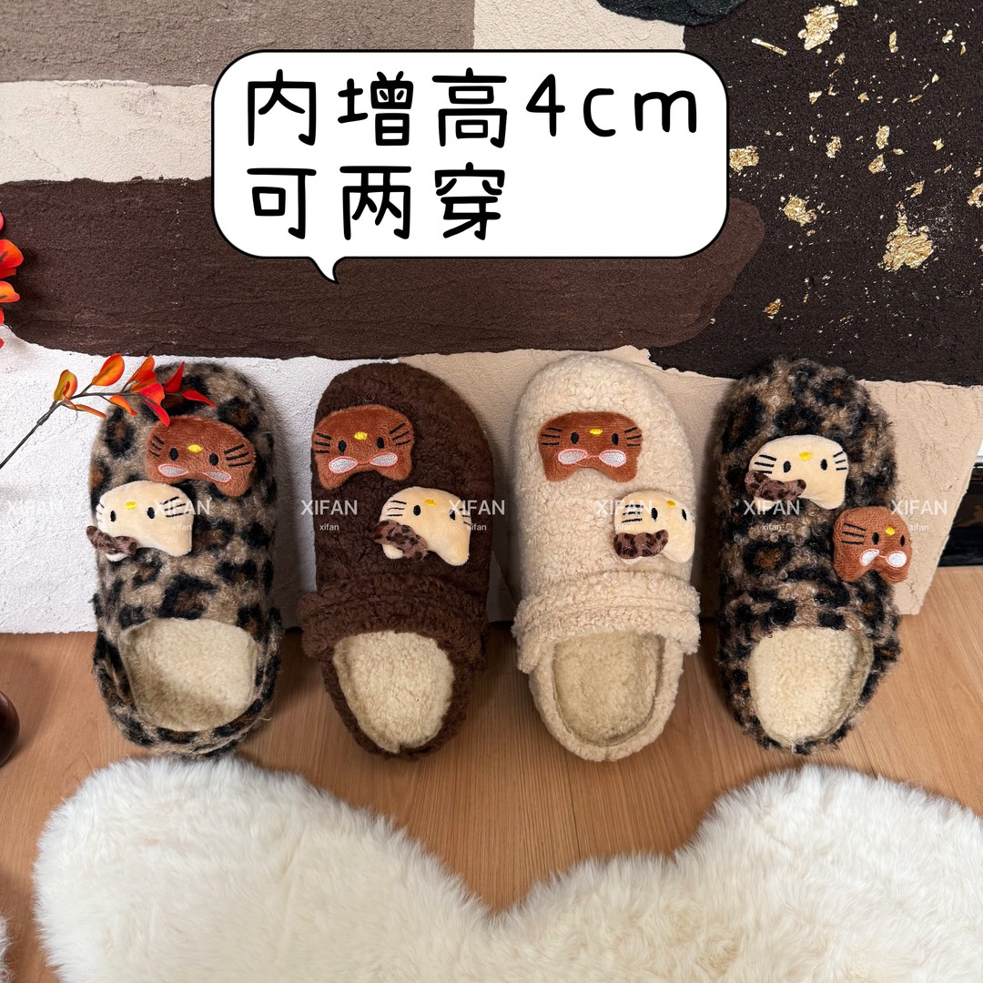 【喜番】2025新款秋冬勃肯鞋毛呢可爱风保暖圆头加绒两穿卡通棉鞋