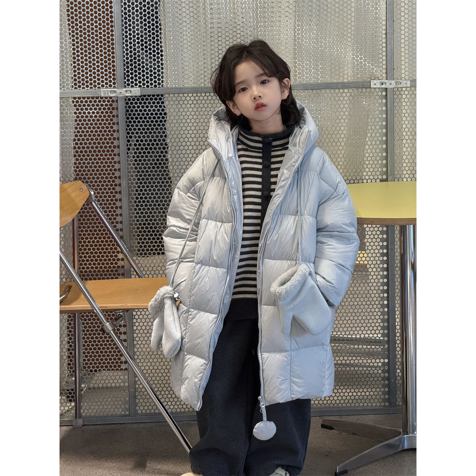 乐小悠 男童羽绒服2025冬季长款加厚连帽羽绒服保暖御寒带手套潮