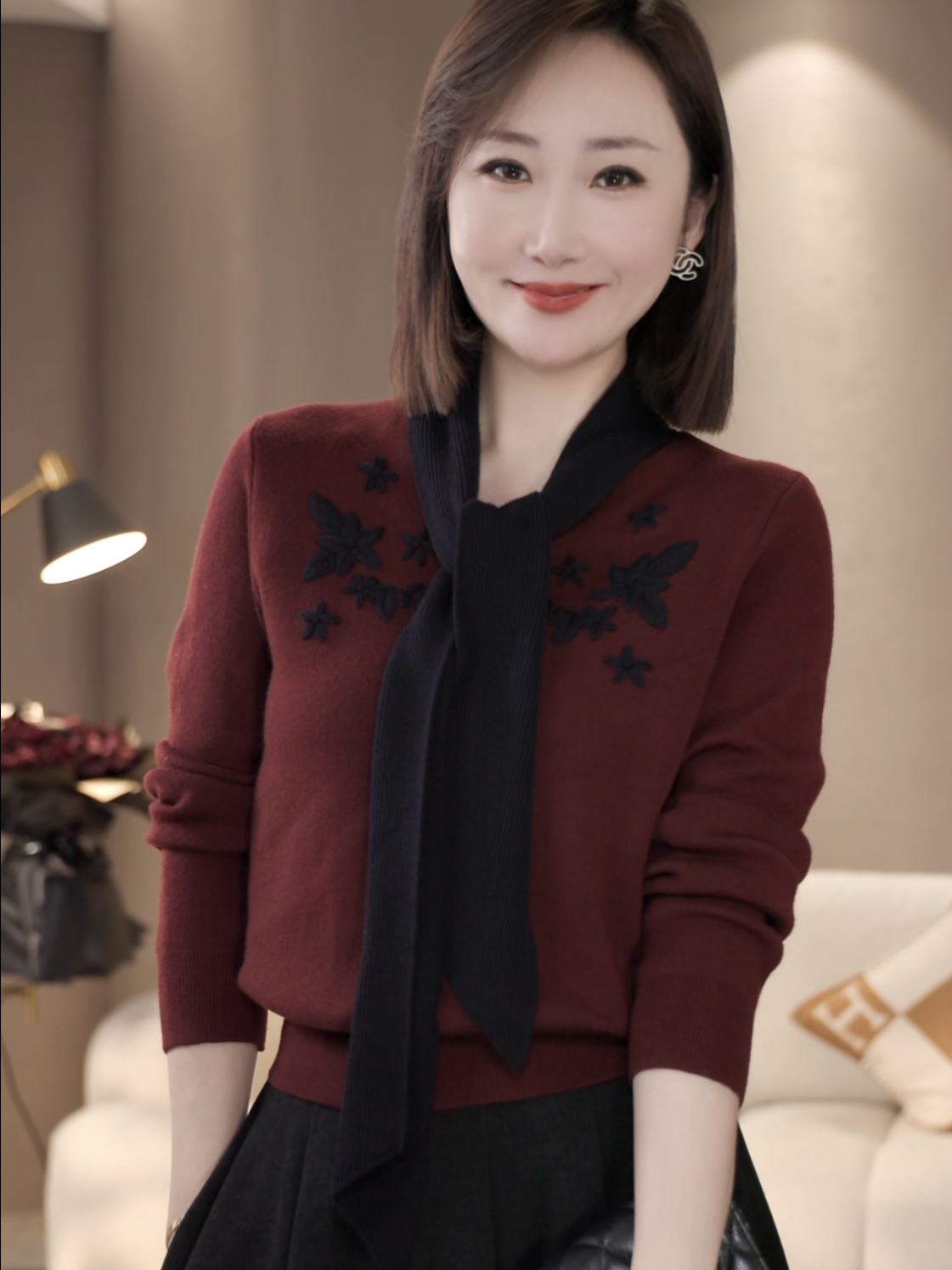 【双姐】冬针织衫百搭厚款冬季提花女保暖针织V领毛针织衫JH11579