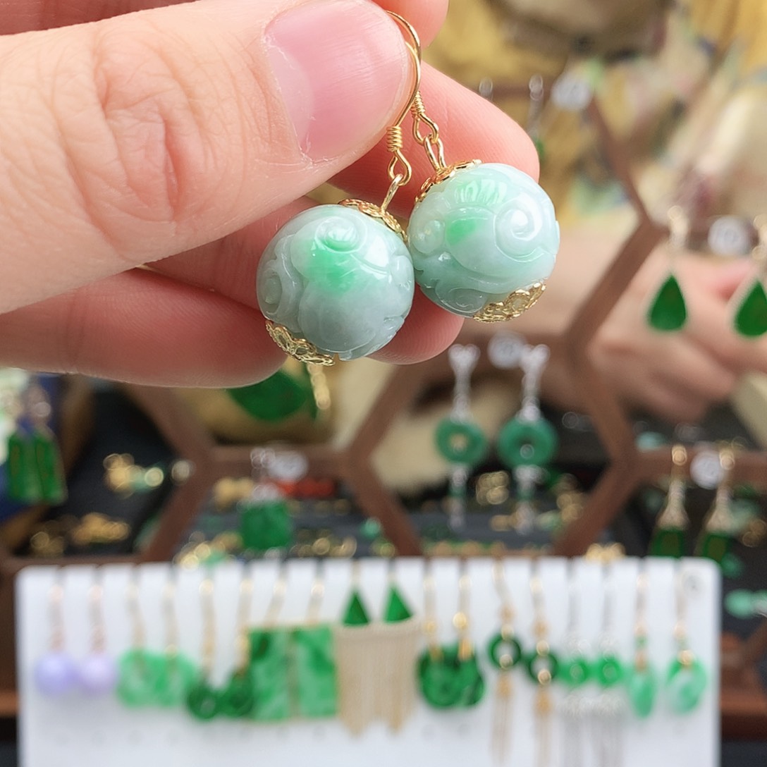 翡翠耳饰银S925镶嵌耳饰