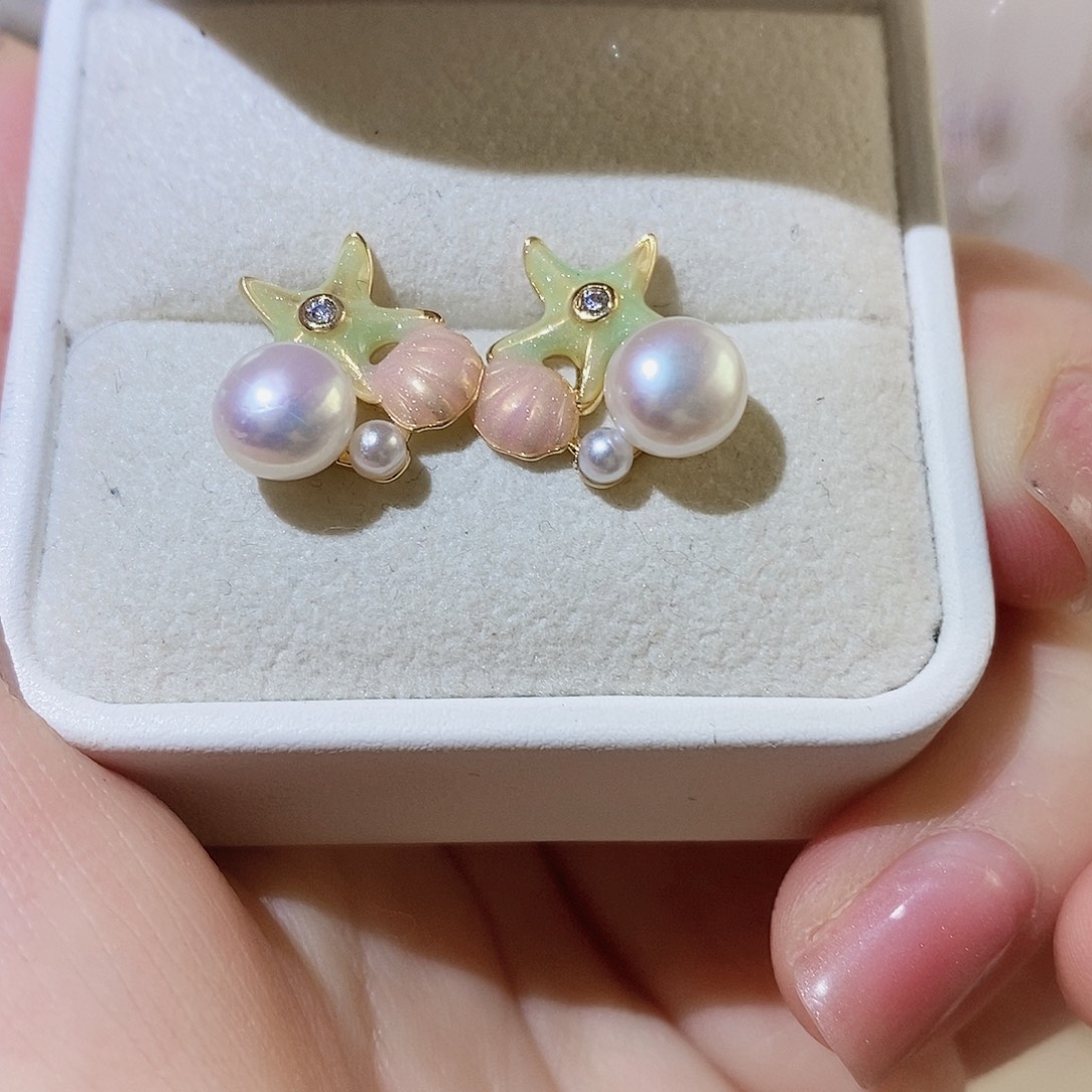 银S925镶嵌耳饰淡水珍珠