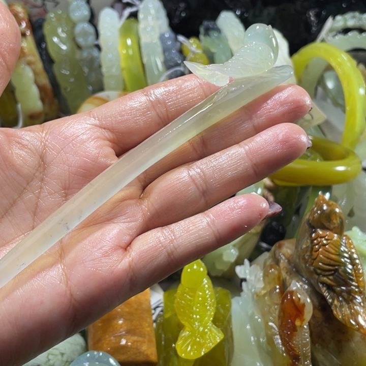 岫玉未镶嵌发簪喜鹊