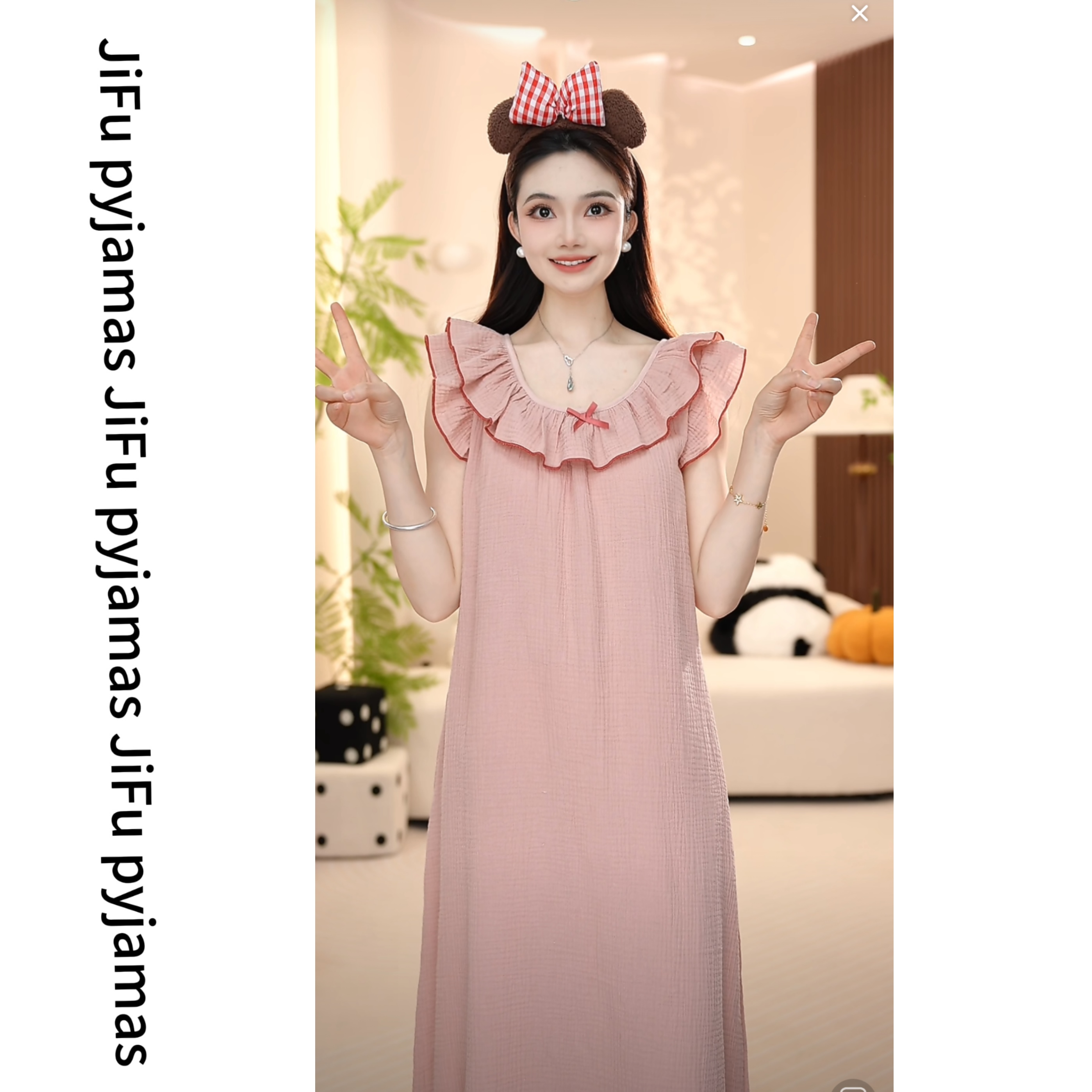 【粉黛】时尚高定轻奢夏季新款短袖睡裙款家居服睡衣女套装甜美