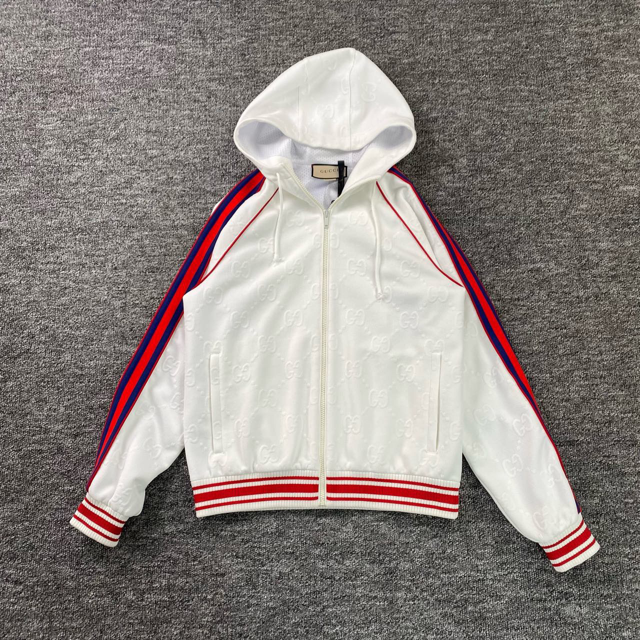 99新 GUCCI/古驰 5550/白色满印拉链长袖夹克外套/OS XS码/98新