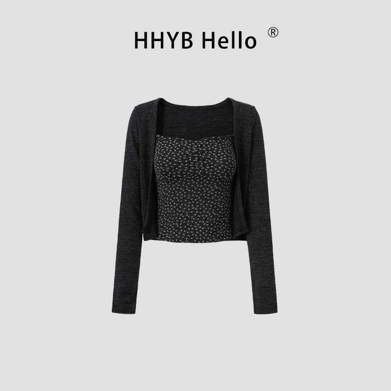 HHYB Hello韩系风碎花套装纯欲百搭气质辣妹吊带开衫250932#套装