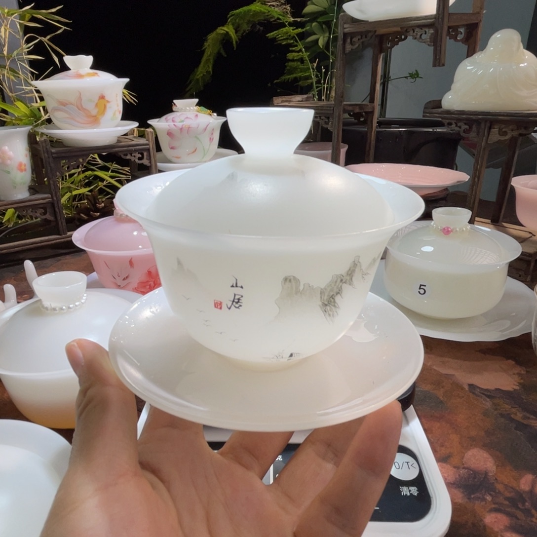 冰晶璞玉素烧薄胎手绘水墨山居150ml