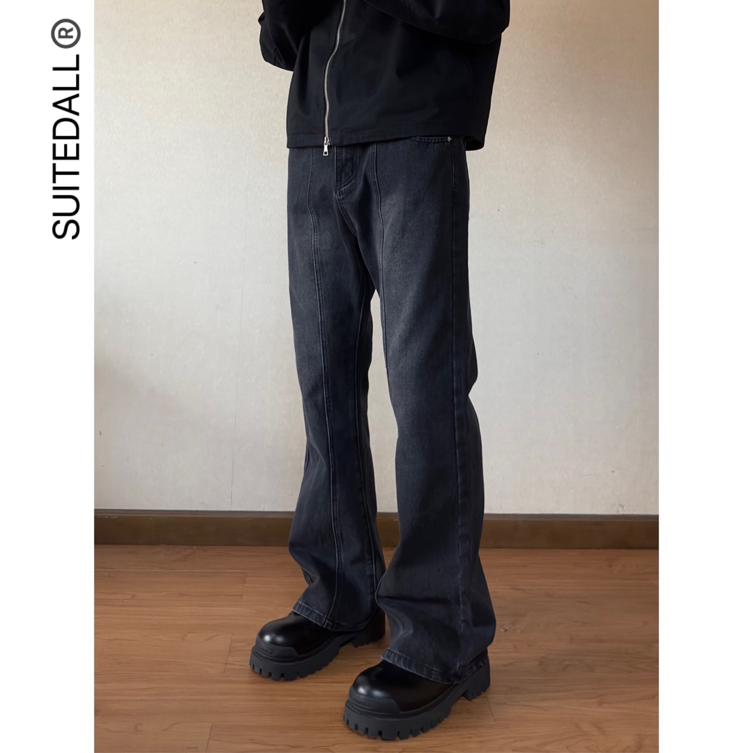 SUITEDALL水洗黑微喇叭牛仔裤美式高街vibe做旧517显瘦百搭长裤子