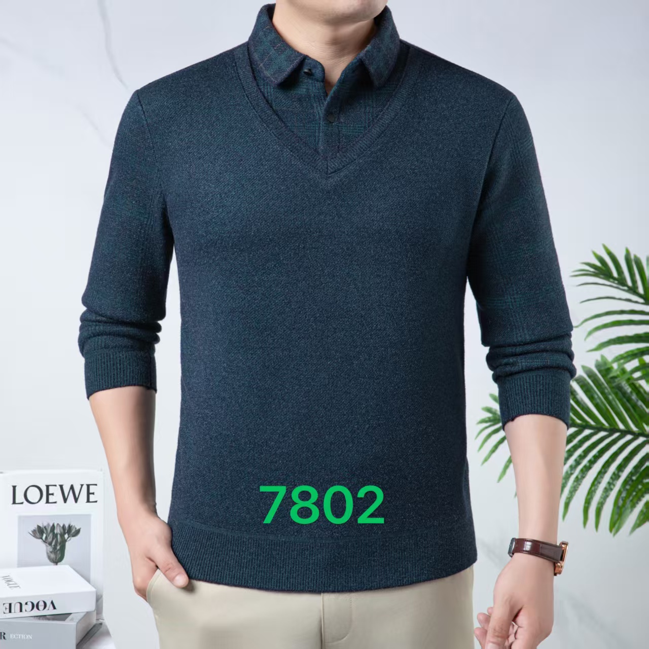 男士加绒加厚翻领保暖时尚假两件polo商务保暖打底衫