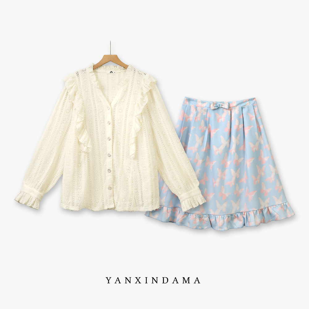 大码女装300斤胖MM法式甜美风减龄上衣+印花半身裙67077